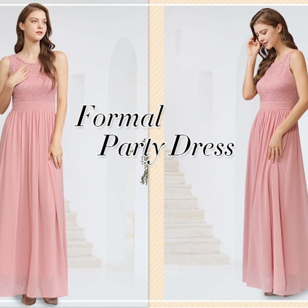 Elegant Pink Lace Evening‎ Gown